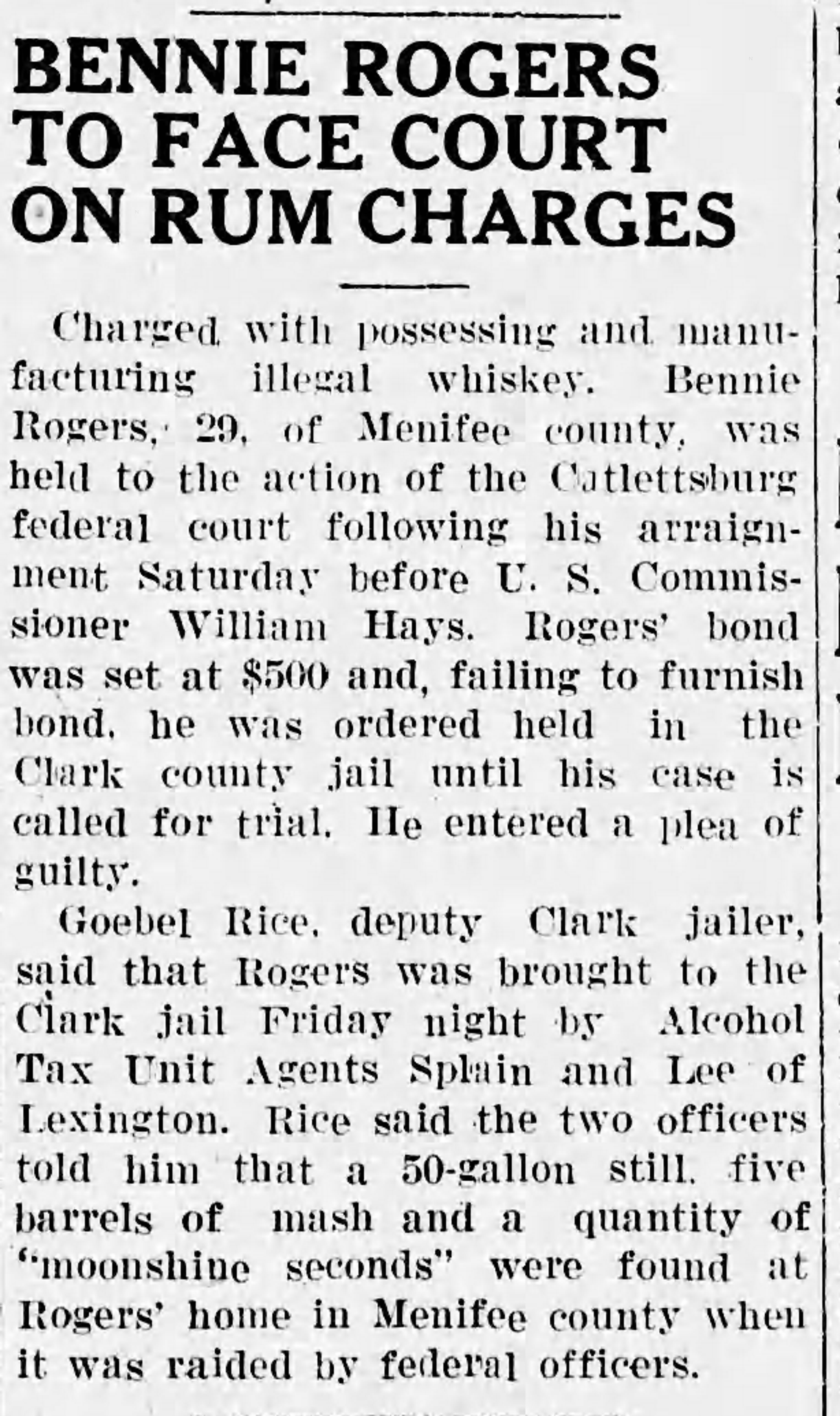 Bennie Rogers Rum Charges Article