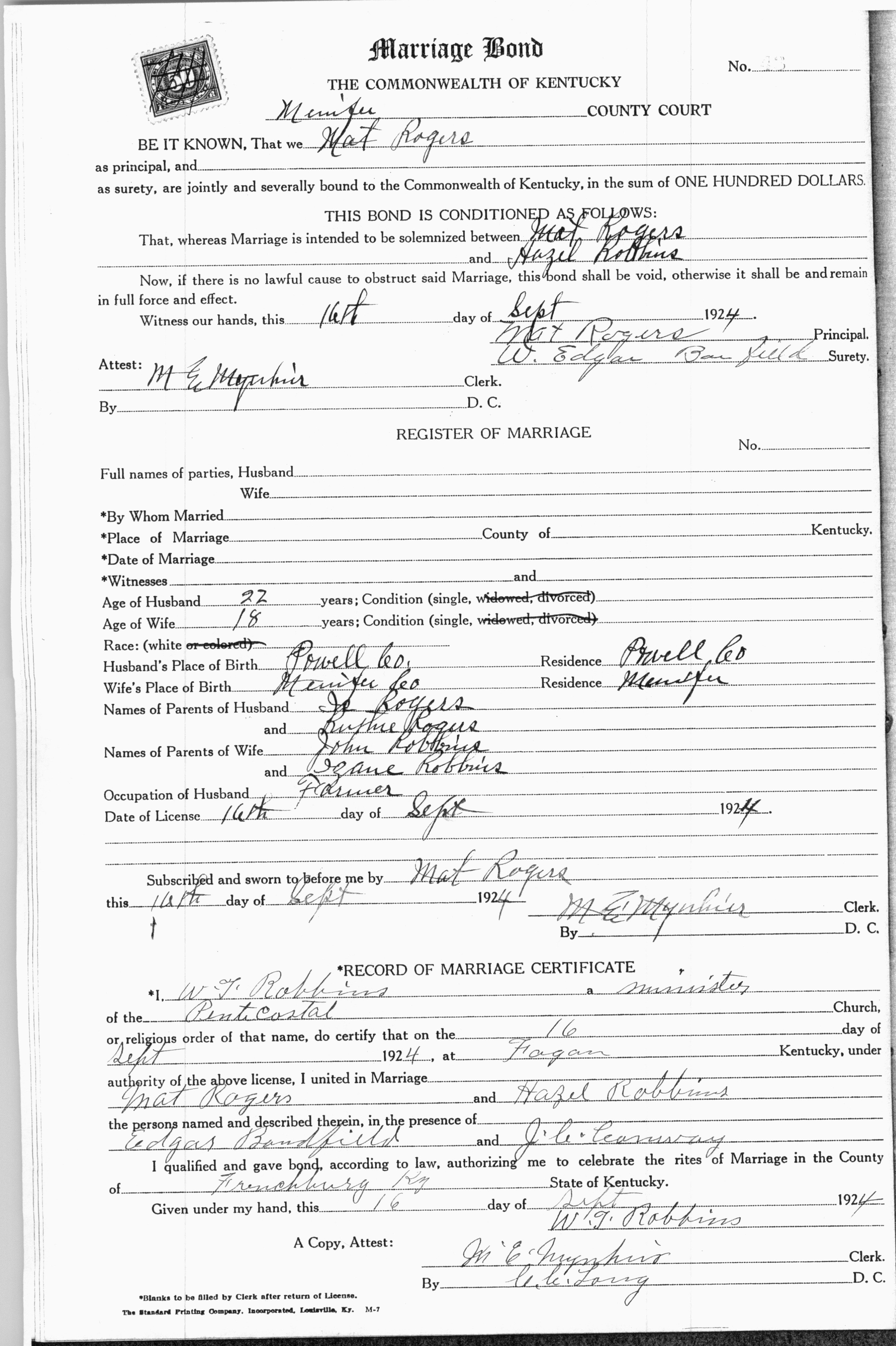 Matt and Hazel's Marriage License