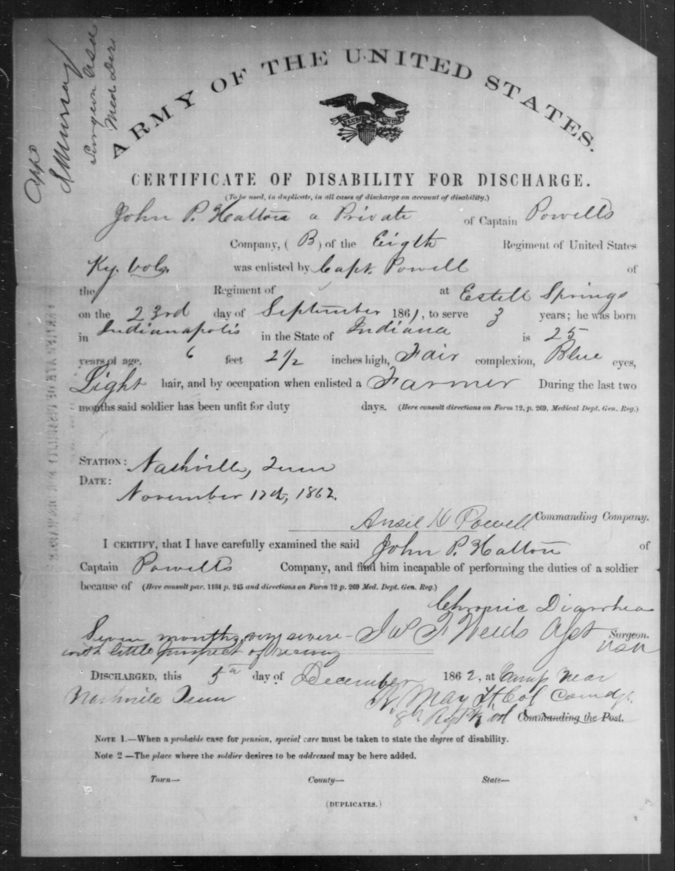 John Preston Hatton Military Discharge