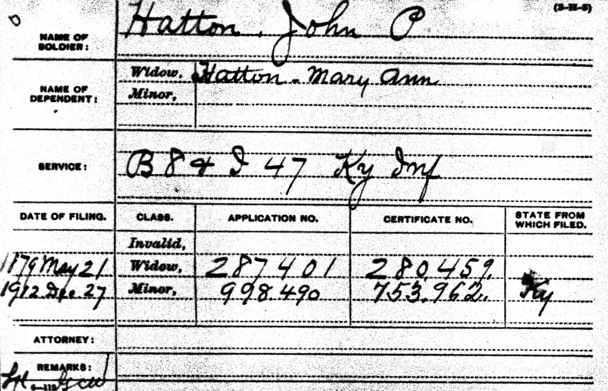 John Preston Hatton Pension Card