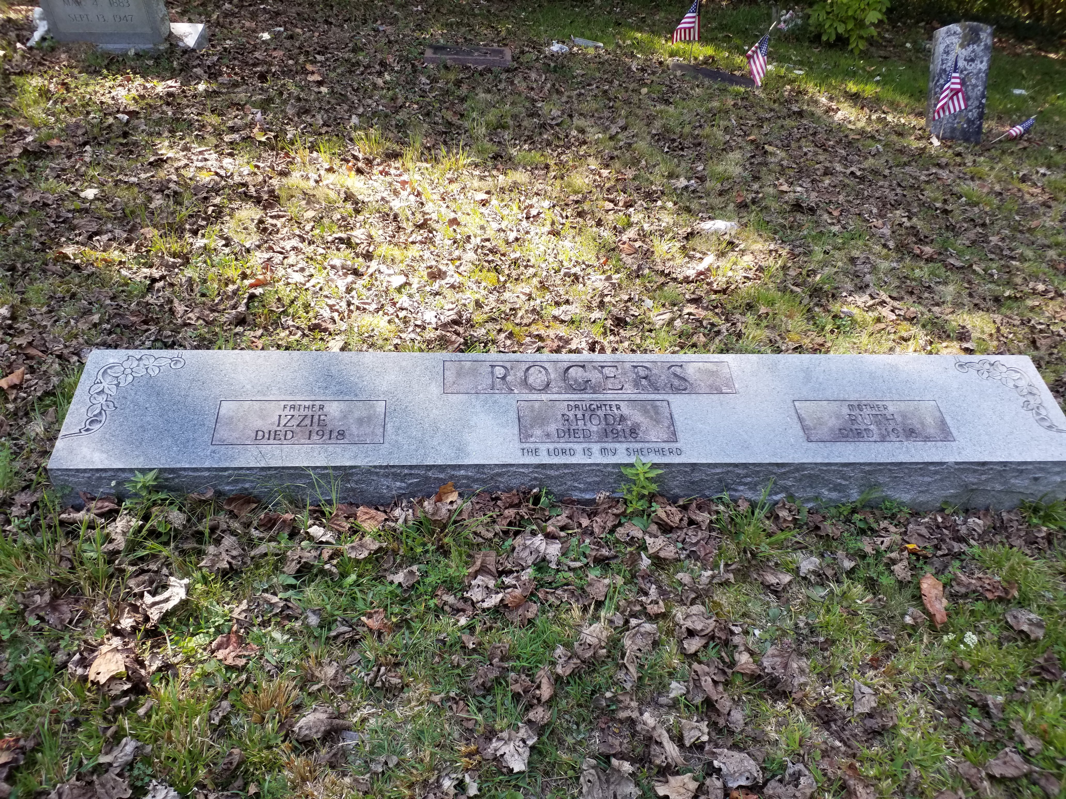 Headstone of Hezekiah, Rutha & Malia Rodie Rogers