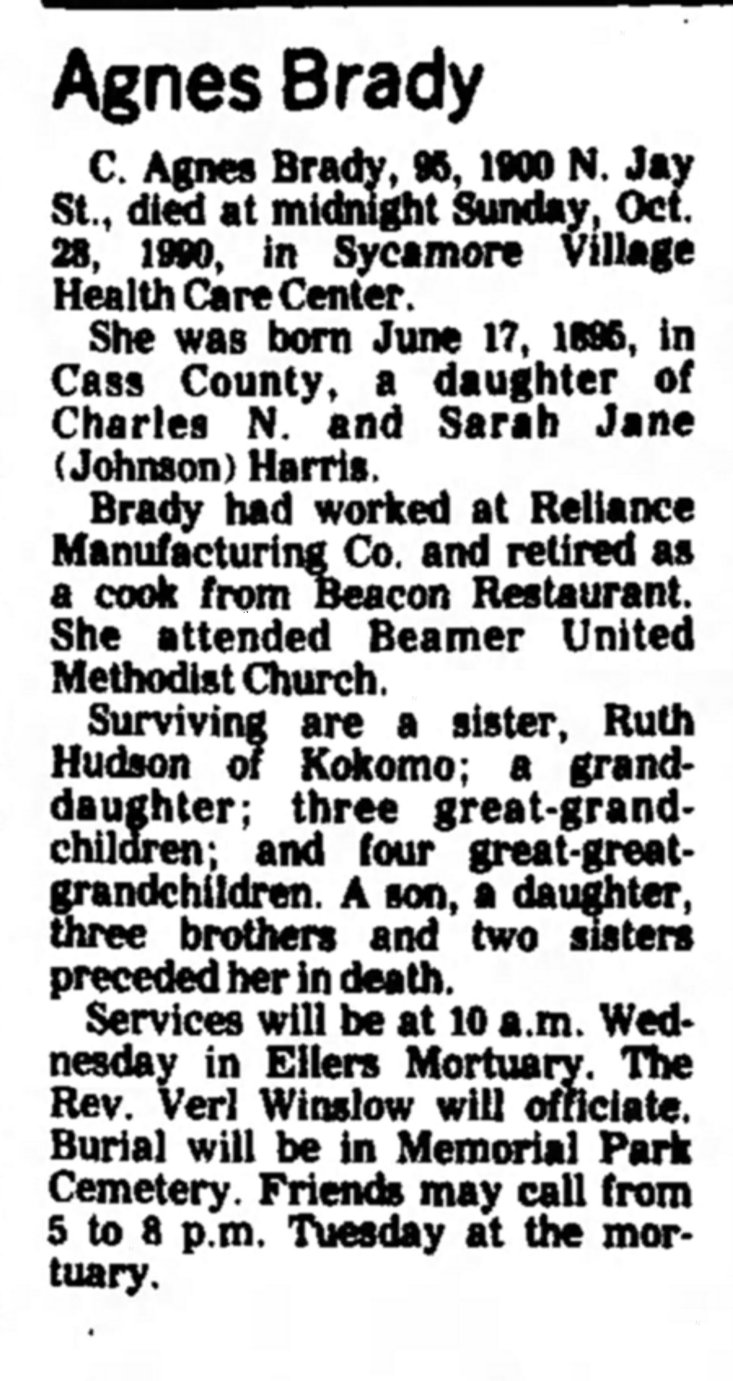 Obituary for Agnes Brady