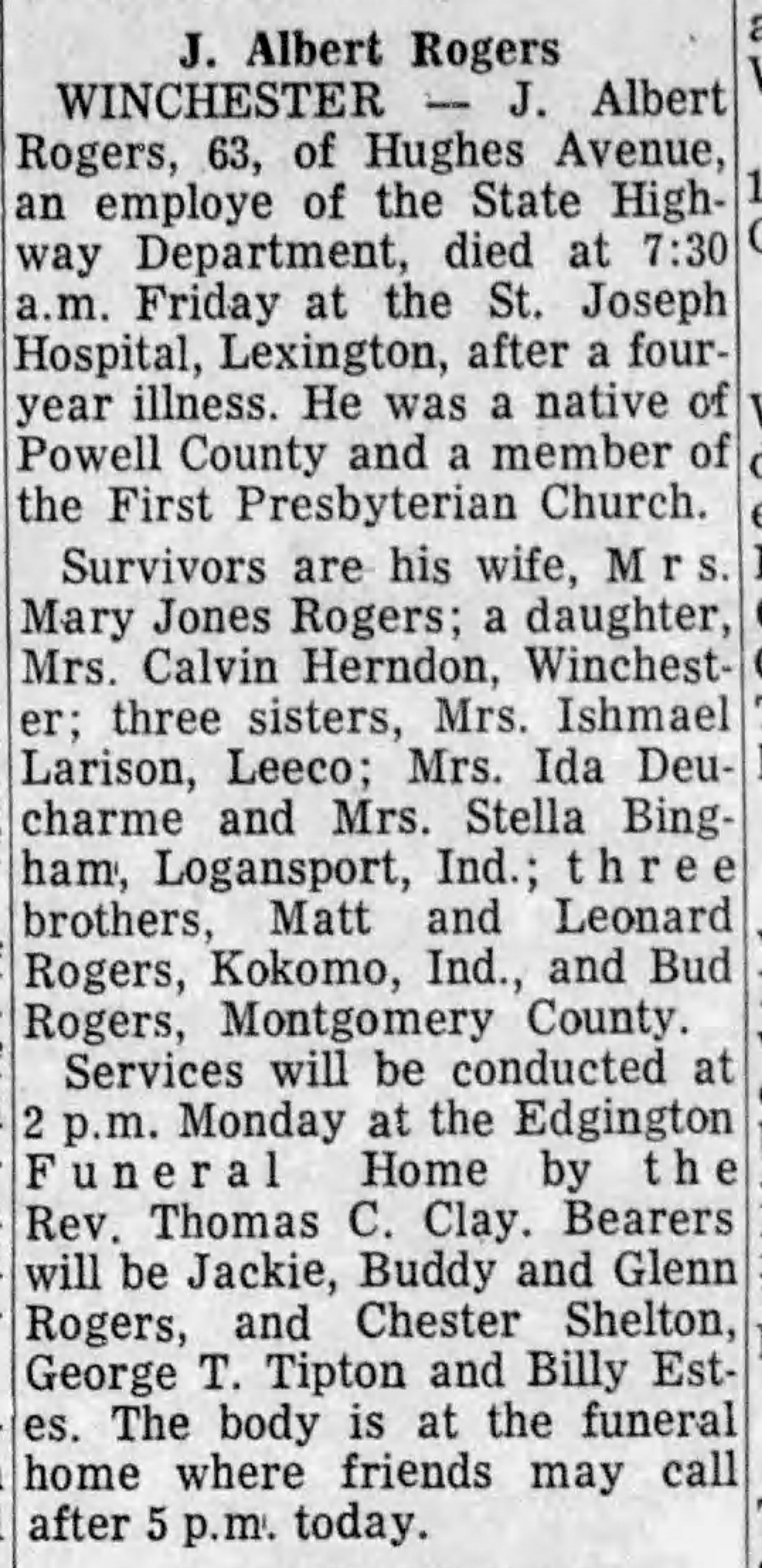 Obituary for Albert Rogers