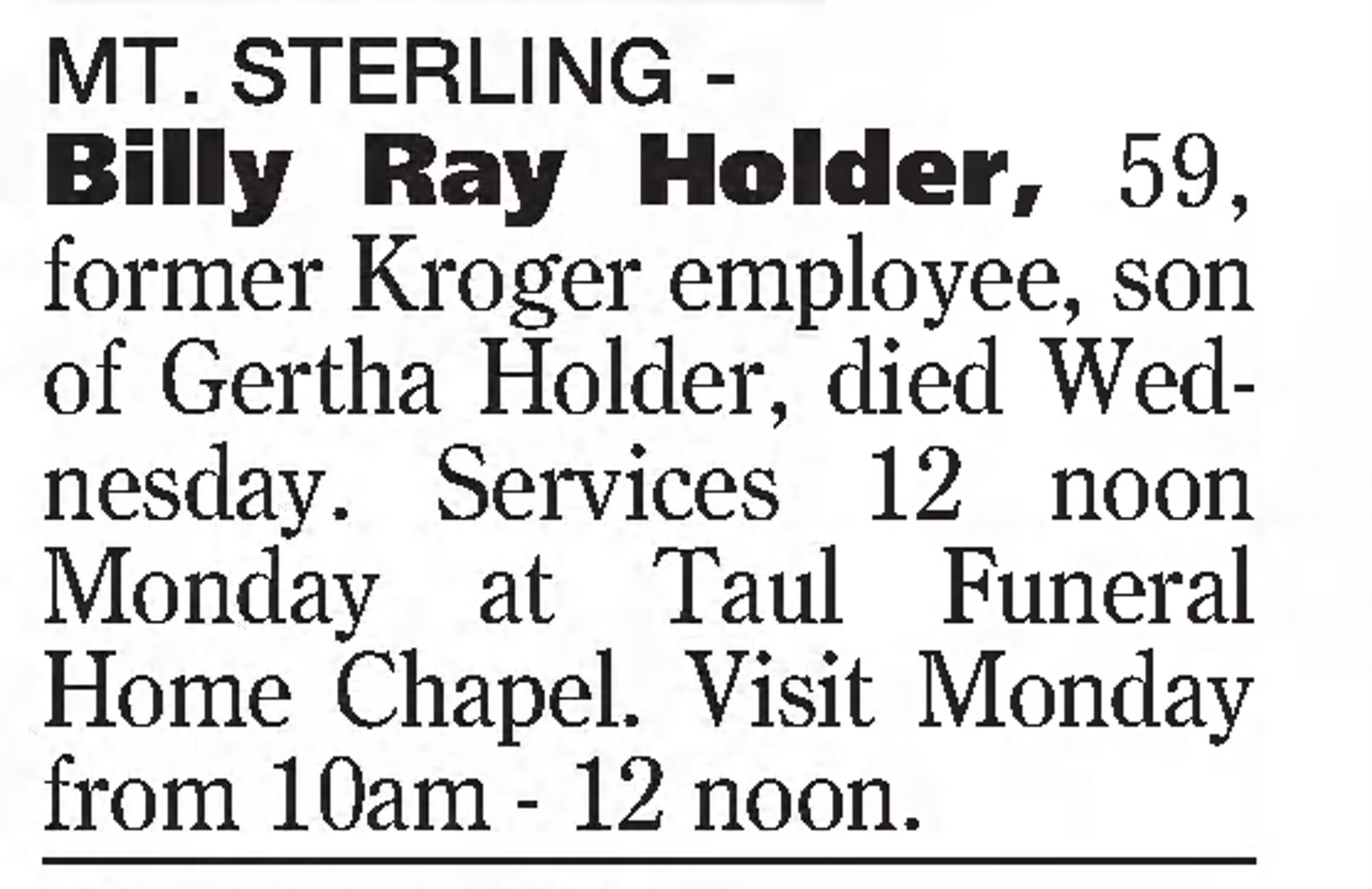 Obituary for Billy Ray Holder