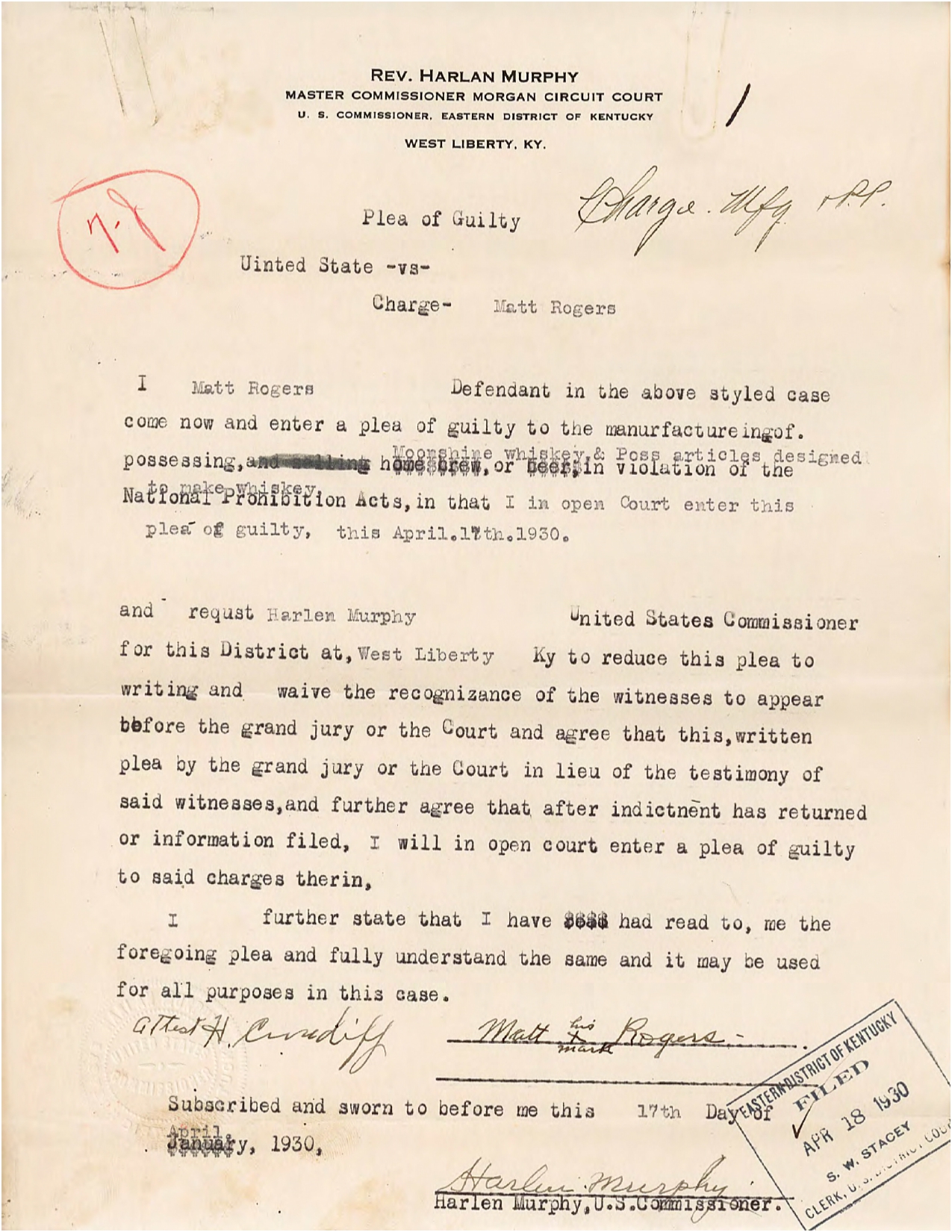 1930 Indictment for Moonshining