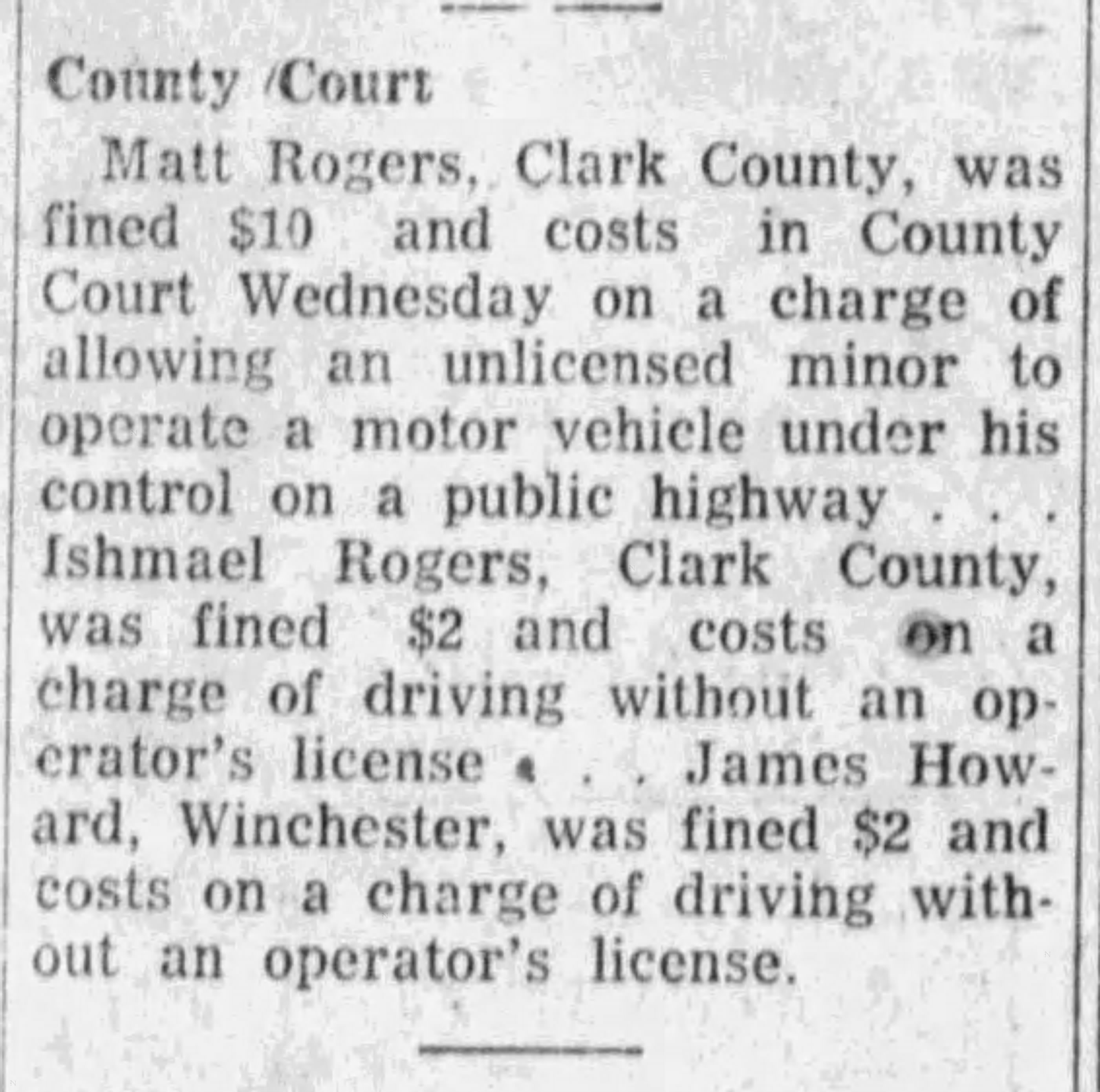 News clipping driving without a license