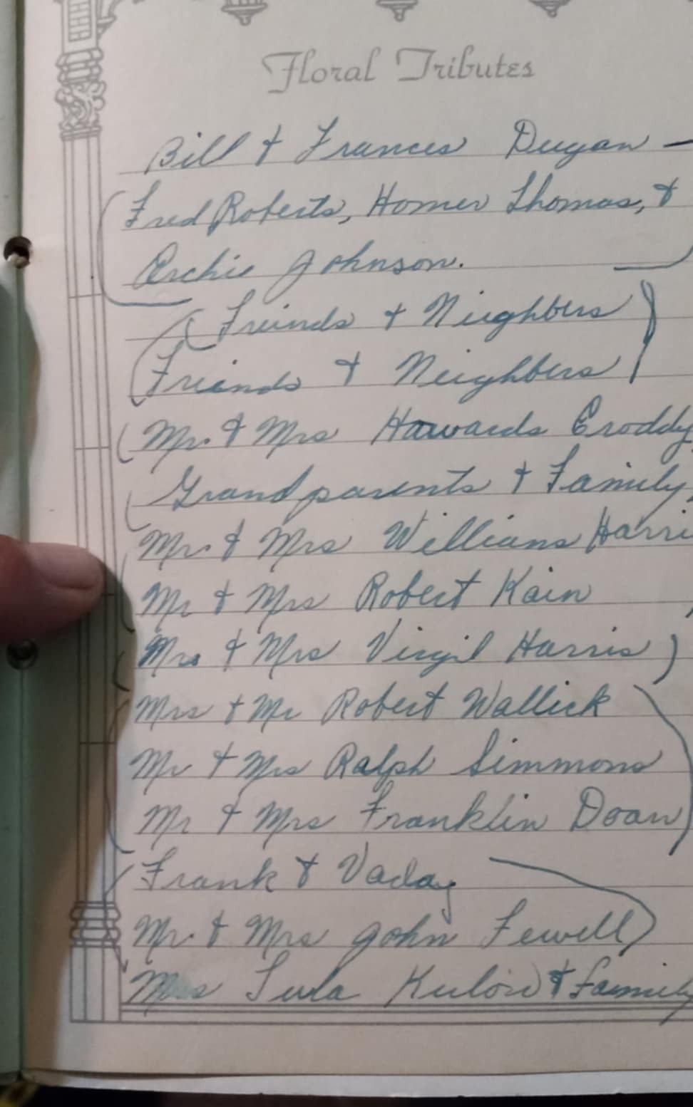 Signature page from Gary Lee Doan funeral book
