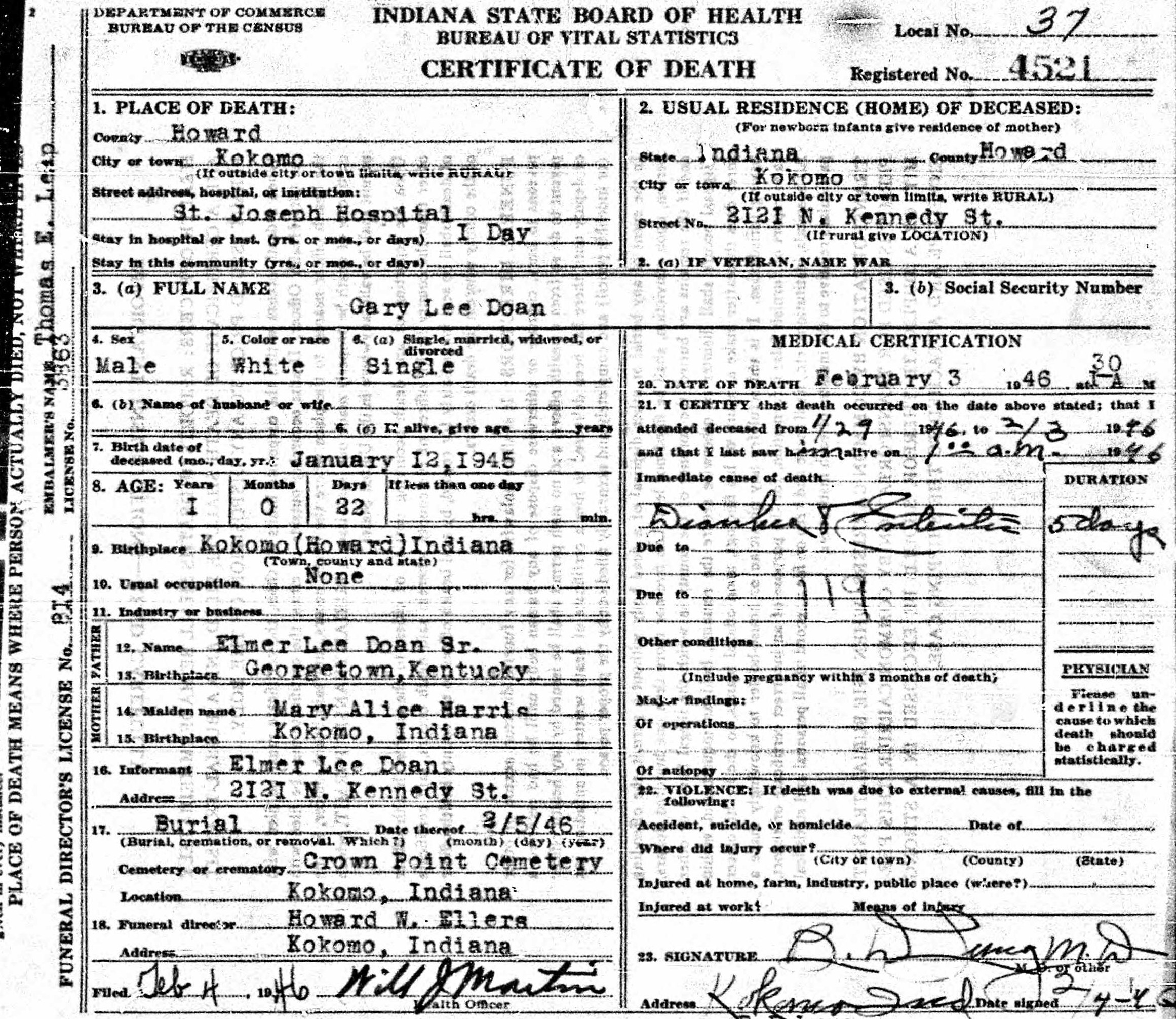 Gary Lee Doan death certificate