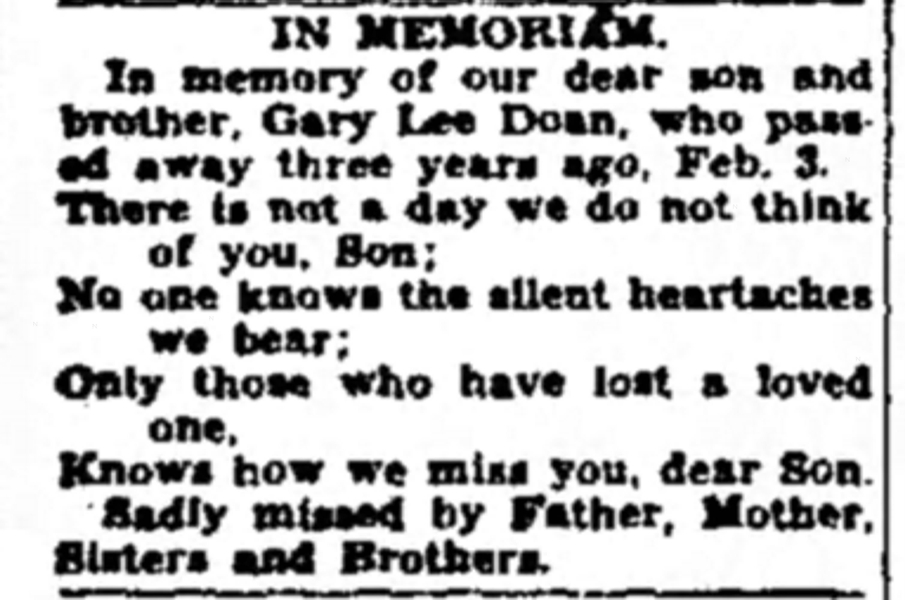 In Memoriam for Gary Lee Doan – 1948