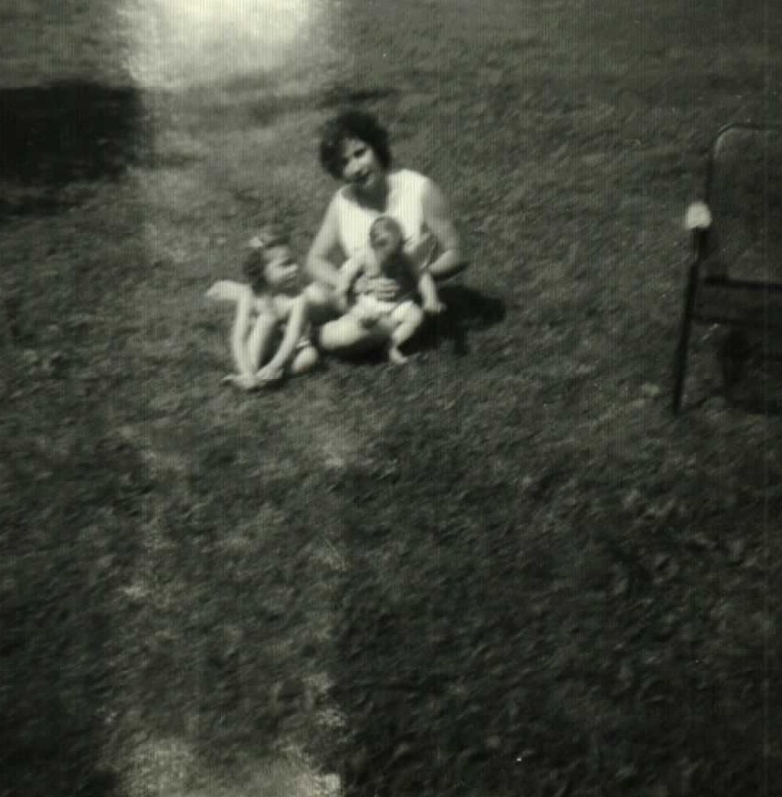 Virginia with Mischelle and Rebecca in the grass