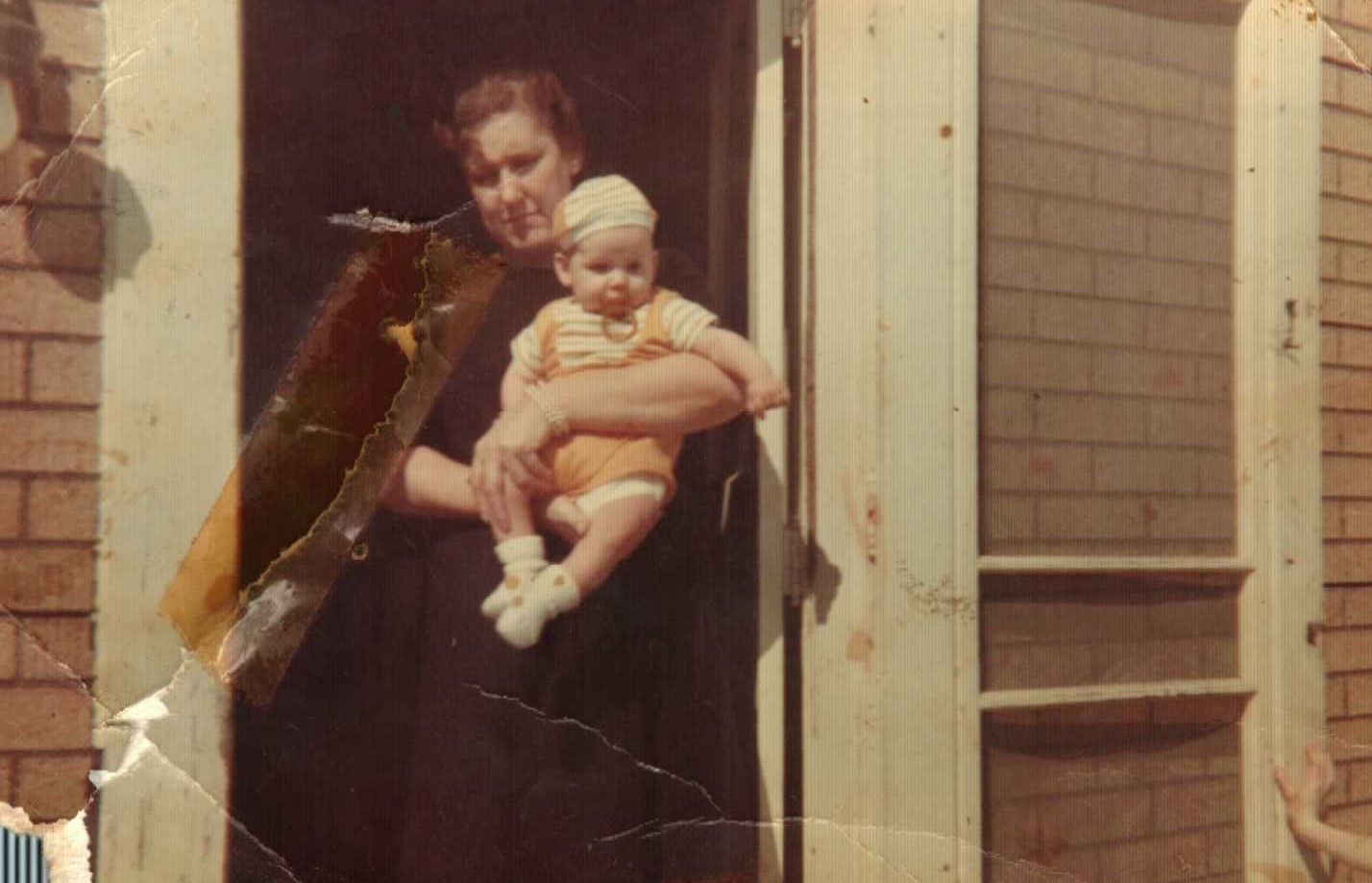 Ruth Horner holding Michael Rogers